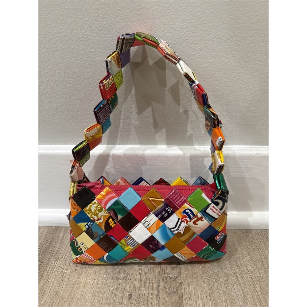 Handcrafted ~ RETRO Candy Wrapper Purse Zipper Closure ~ SMALL Shoulder Bag Y2K